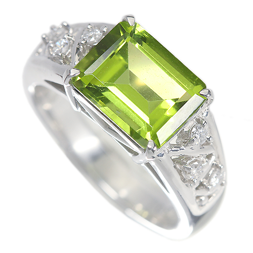 ペリドット 3.3ct ダイヤモンド プラチナ リング(指輪)【品質保証書 
