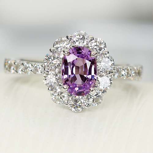 非加熱パープルサファイア 0.9ct ダイヤモンド 0.9ct プラチナ リング 