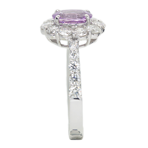 非加熱パープルサファイア 0.9ct ダイヤモンド 0.9ct プラチナ リング 