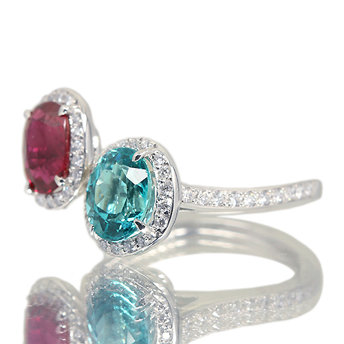 ルビー 1.1ct アパタイト 1.4ct ダイヤモンド プラチナ リング