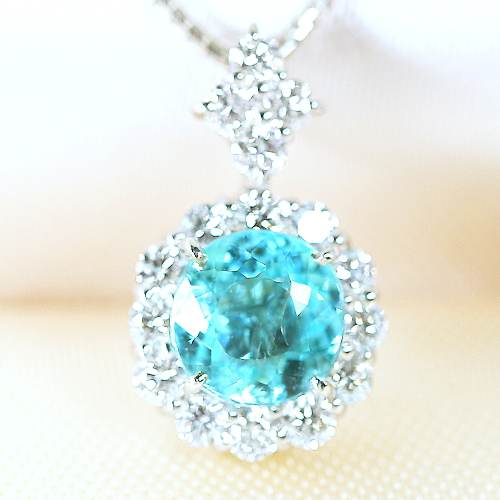 特別割引☀パライバトルマリンネックレスダイヤモンドお値打ち