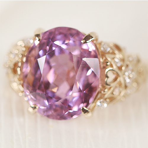 クンツァイト 9.6ct ダイヤモンド ピンクゴールド リング(指輪)【品質