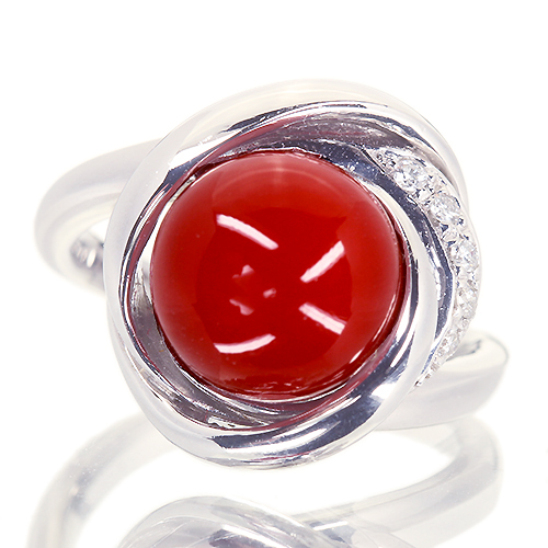 血赤珊瑚 10.2mm ダイヤモンド プラチナ リング(指輪)【品質保証書 ...