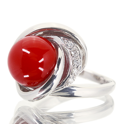 血赤珊瑚 10.2mm ダイヤモンド プラチナ リング(指輪)【品質保証書 