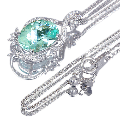 アンブリゴナイト 9.0ct ダイヤモンド ホワイトゴールド ネックレス