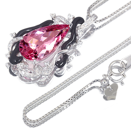 ネオンピンクモルガナイト 6.8ct オニキス ダイヤモンド