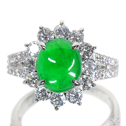 翡翠(ヒスイ) 2.6ct ダイヤモンド 1.5ct プラチナ リング(指輪)【品質