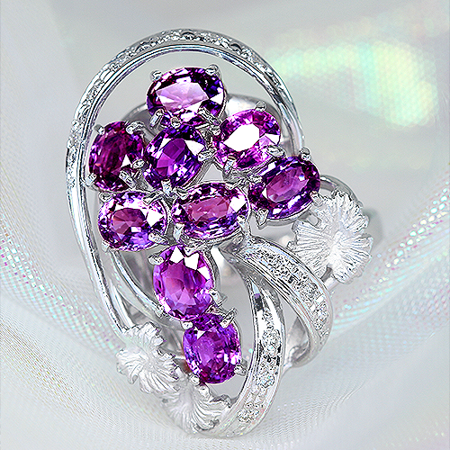 パープルサファイア 6.0ct ダイヤモンド プラチナ リング(指輪