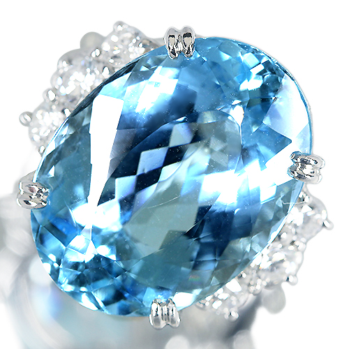 サンタマリアアクアマリン 16ct ダイヤモンド 0.7ct プラチナ リング(指輪)【品質保証書/NGL宝石鑑別書】