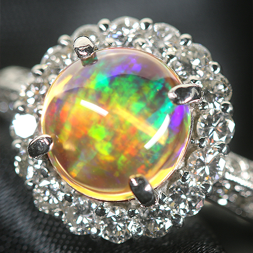 メキシコ産オパール 1.7ct ダイヤモンド 0.8ct プラチナ リング(指輪