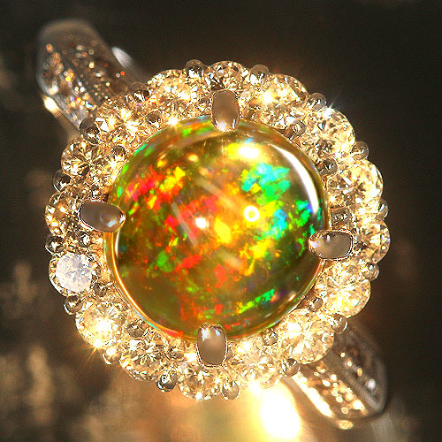 メキシコ産オパール 1.7ct ダイヤモンド 0.8ct プラチナ リング(指輪 
