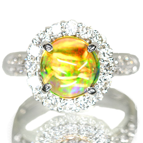 メキシコ産オパール 1.7ct ダイヤモンド 0.8ct プラチナ リング(指輪 