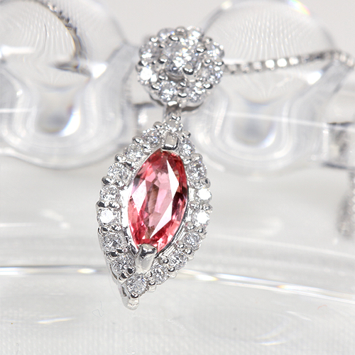 パパラチアサファイア 約0.19ct ダイヤモンド プラチナ950 ネックレス