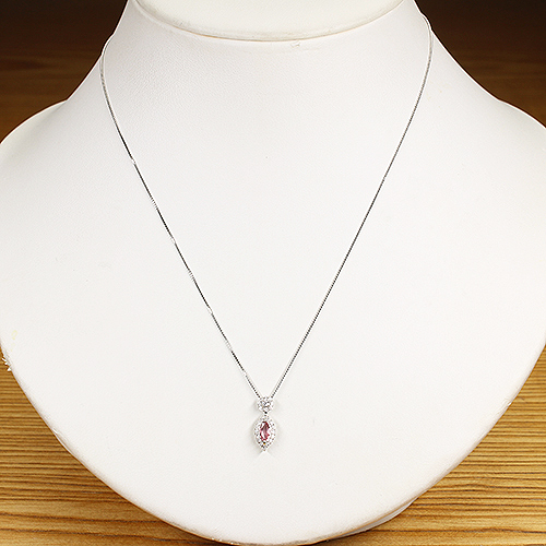 パパラチアサファイア 約0.19ct ダイヤモンド プラチナ950 ネックレス