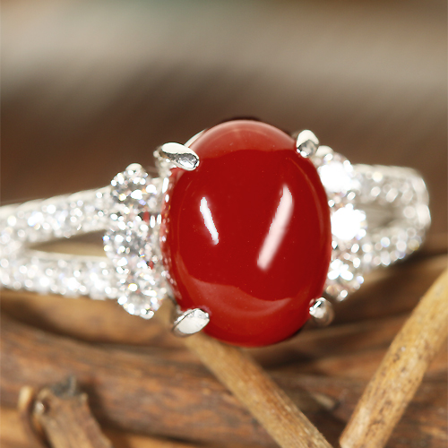 土佐産血赤珊瑚 1.9ct ダイヤモンドt プラチナ リング(指輪)【品質 