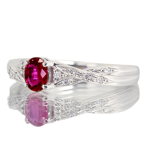 非加熱ピジョンブラッドルビー 0.36ct ダイヤモンド プラチナ リング 