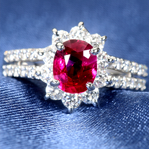 非加熱ルビー 1.1ct ダイヤモンド 0.7ct プラチナ(950) リング