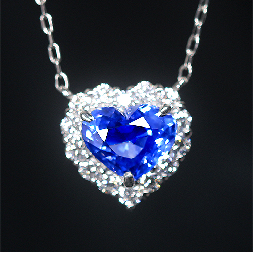 170.K14WG ダイヤモンド ネックレス ハート ブルー 青 40.0cm - ネックレス