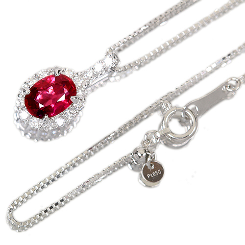 非加熱ルビー 1.2ct ダイヤモンド プラチナ950 ネックレス【品質保証書 