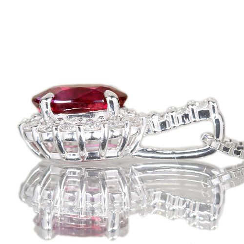 非加熱ルビー 1.2ct ダイヤモンド プラチナ950 ネックレス【品質保証書 