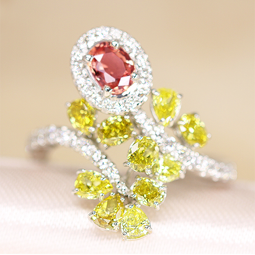 非加熱パパラチアサファイア 約0.5ct イエローダイヤモンド （FANCY VIVID YELLOW/VS-1  etc.10石全てファンシークラス以上） 1.3ct ダイヤモンド 0.3ct プラチナ リング(指輪)【品質保証書/GIA宝石鑑別書/CGLソ付】  即納ジュエリー ジュエリー通販リジュー | レアストーン ...