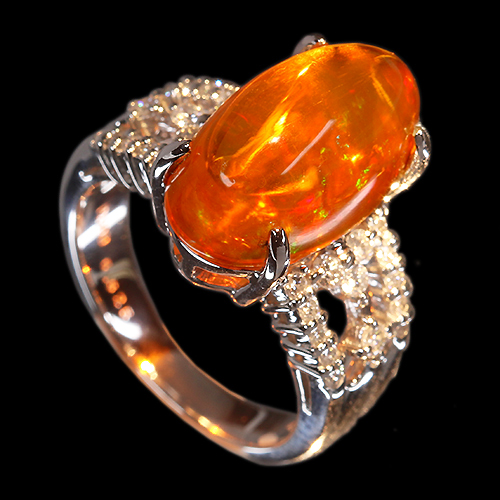 メキシコ産ファイアオパール 6.6ct ダイヤモンド プラチナ リング(指輪