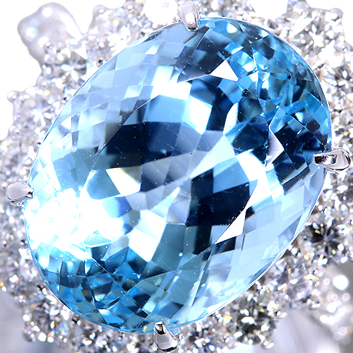 46591円 ☆美色アクアマリン2.45ct+ダイアの12号コンビリング