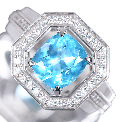 ネオンブルー アパタイト 約2.1ct ダイヤモンド プラチナ リング(指輪)【品質保証書/宝石鑑別書】
