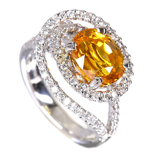 ゴールデンサファイア 4.4ct ダイヤモンド 0.6ct プラチナ リング(指輪 