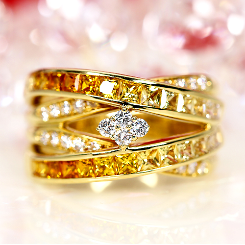 使用感のあるお品美品❗️上質❣️S1.25CT✨k18YGオレンジ　イエローサファイアパヴェリング