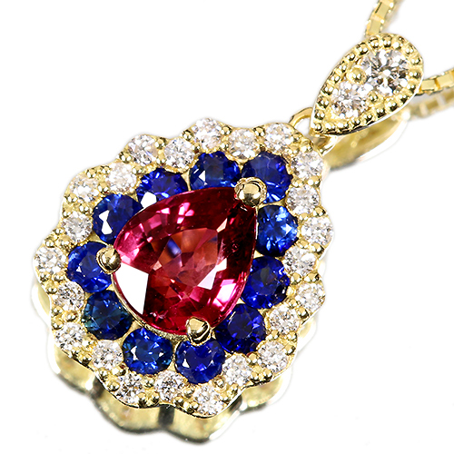 非加熱ルビー 1.0ct サファイア 0.5ct ダイヤモンド イエローゴールド 