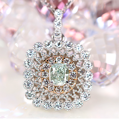 ブルーグリーンダイヤモンド 0.23ct/FLBG/SI1 ピンクダイヤモンド 0.14ct ダイヤモンド プラチナ ネックレス【品質保証書/CGL宝石鑑別書】  即納ジュエリー ジュエリー通販リジュー | レアストーン・高級ジュエリーオンラインショップ