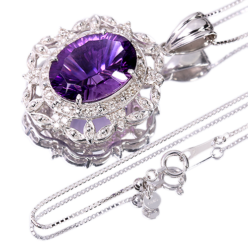 アメシスト 8ct ダイヤモンド 0.4ct プラチナ ネックレス【品質保証書 