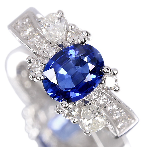 ブルーサファイア 1.3ct ダイヤモンド 0.7ct プラチナ リング(指輪)【品質保証書/宝石鑑別書】