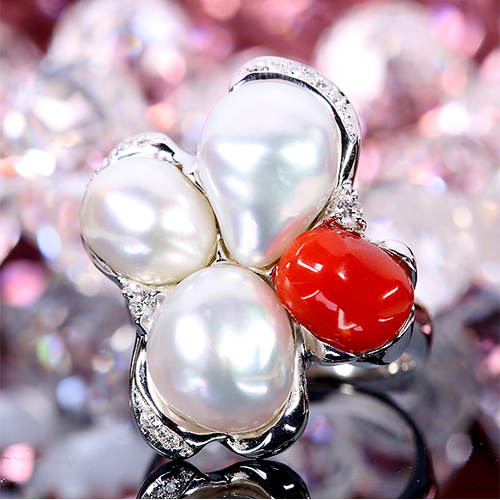 南洋バロック真珠 12㎜UP 赤珊瑚 ダイヤモンド ホワイトゴールド