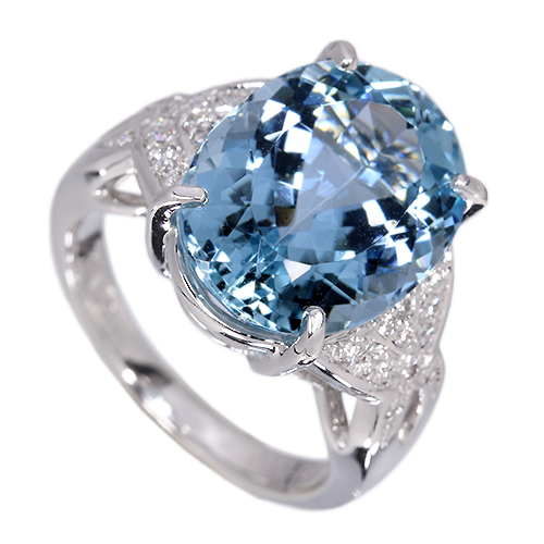 見事なレインボー!!★非加熱アクアマリンリング★ サンタマリアアクアマリン 9.1ct ダイヤモンド ホワイトゴールド