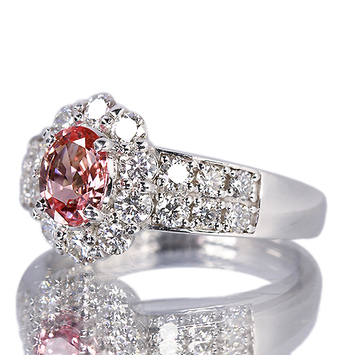 パパラチアサファイア　ダイヤモンド　プラチナリング 12号 パパラチアサファイア 0.85ct ダイヤモンド 1.0ct プラチナ