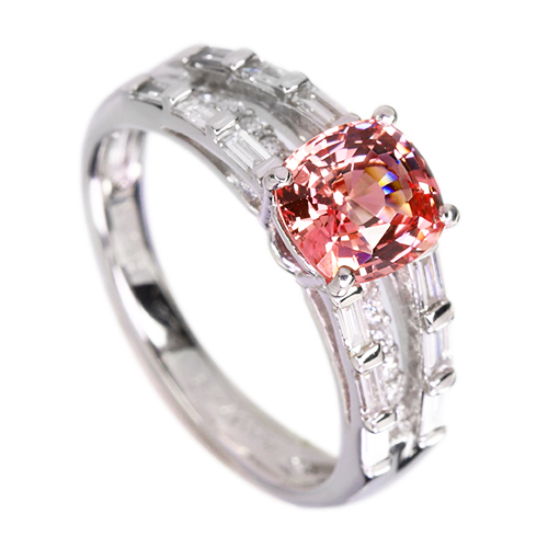 天然パパラチアサファイア 天然ダイヤモンドリング プラチナ900