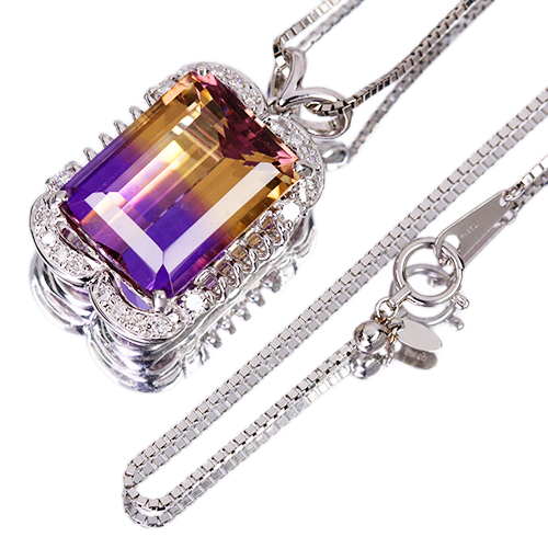 アメトリン 15ct ダイヤモンド プラチナ ネックレス【品質保証書/宝石