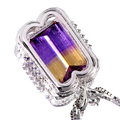 アメトリン 15ct ダイヤモンド プラチナ ネックレス【品質保証書/宝石