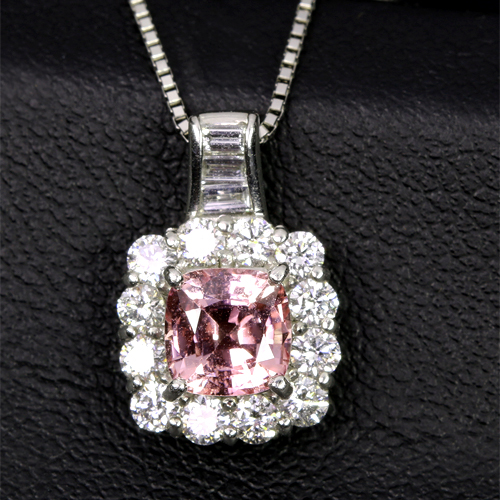 パパラチアサファイア 0.95ct ダイヤモンド 0.5ct プラチナ ネックレス