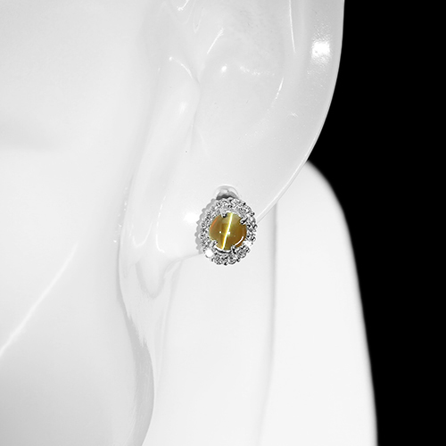 クリソベリルキャッツアイ 1.88ct ダイヤモンドプラチナ ピアス【品質