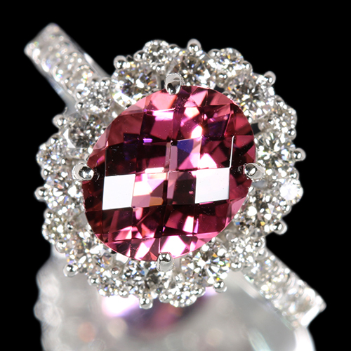 ピンクトルマリン 2.3ct ダイヤモンド 0.9ct プラチナ リング(指輪)【品質保証書/宝石鑑別書】