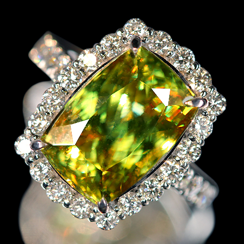 スフェーン 9.61ct ダイヤモンド 1.2ct プラチナ リング(指輪)【品質 