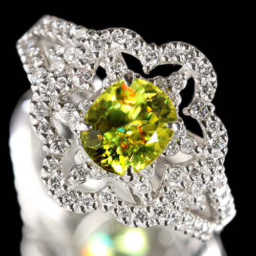 スフェーン 1.358ct ダイヤモンド 0.46ct プラチナ リング(指輪)【品質 