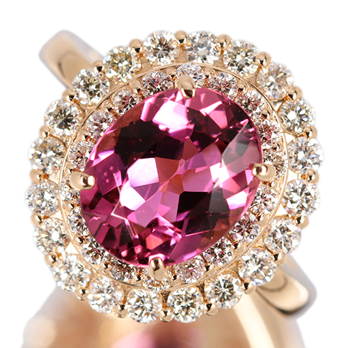 ピンクトルマリン 2.6ct ダイヤモンド 0.9ct ピンクゴールド リング(指輪)【品質保証書/宝石鑑別書】