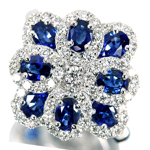 ブルーサファイア 1.7ct ダイヤモンド 0.8ct プラチナ リング(指輪)【品質保証書/宝石鑑別書】