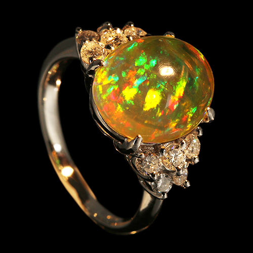 メキシコ産オパール 3.2ct ダイヤモンド 0.5ct プラチナ リング