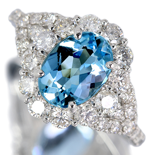 サンタマリアアクアマリン 1.5ct ダイヤモンド 0.25ct プラチナ リング(指輪)【品質保証書/NGL宝石鑑別書】