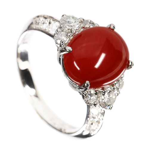 赤珊瑚 2.7ct ダイヤモンド 約0.7ct プラチナ リング(指輪)【品質 